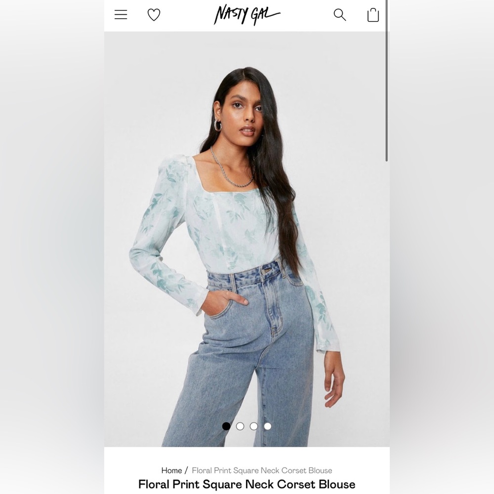 Nasty Gal Floral Square Neck Corset Blouse Sage